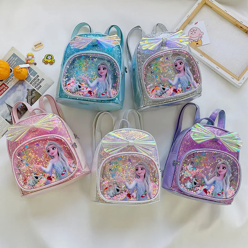 New Kindergarten Frozen Backpack Cute Sequins Princess Elsa Large-capacity School Bag Bow Decoration Leisure Bag for 3-12 Years
