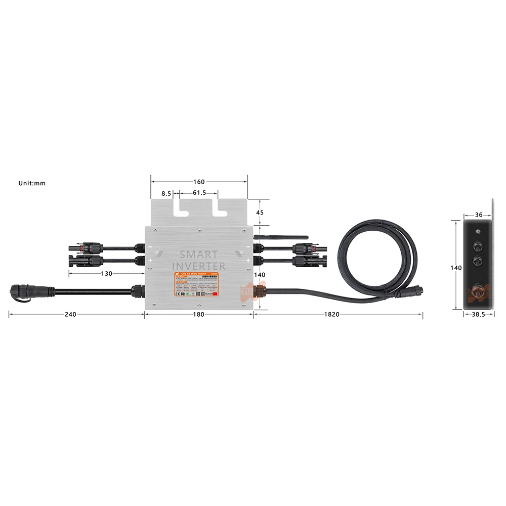 Портативный преобразователь солнечной сети 700 Вт Smart Micro Inverter MPPT 18 В-50 В