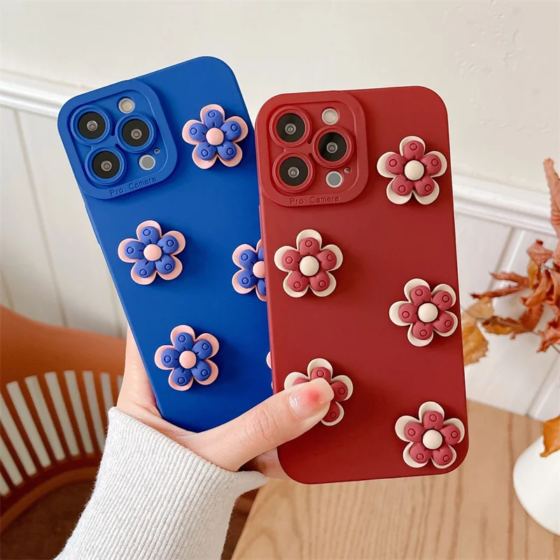 

Angel Eyes Protect The Lens Klein Blue Red 3D Flowers Matte Fashion Cover For iphone 11 12 13 Pro XR Xs Max 7 8 Plus Phone Case