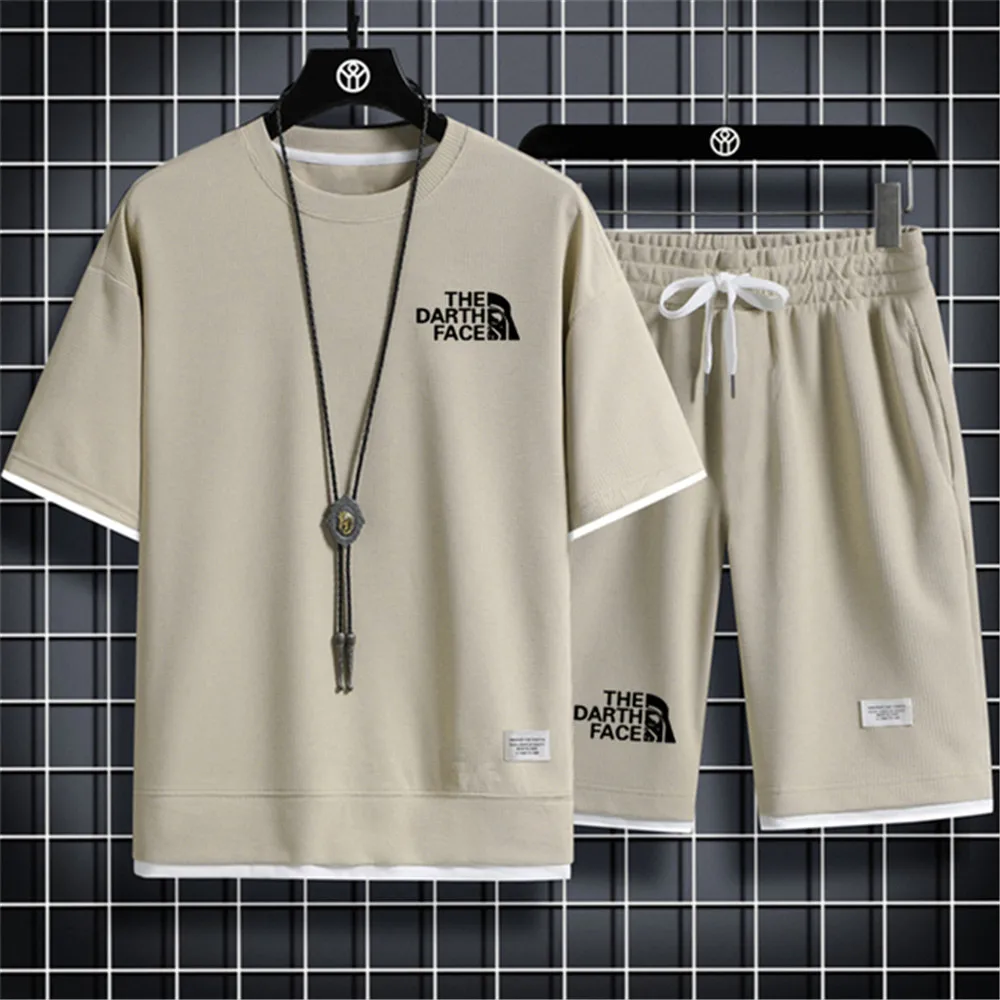 Men's Sports Suit Fashionable Short-sleeved Sports Suit Summer Men's Two-piece Polyester Fabric Casual Loose T-shirt and Shorts