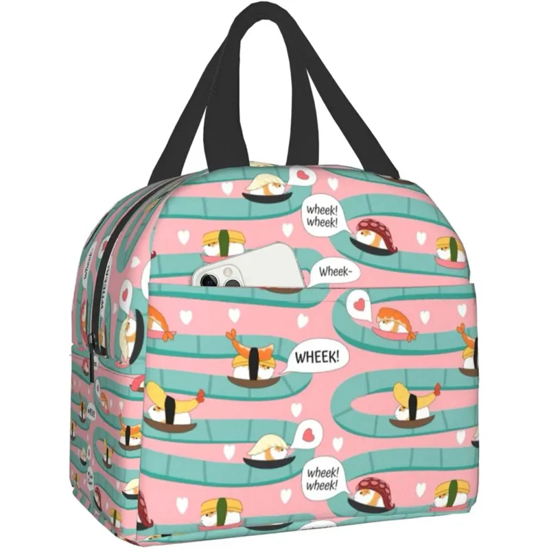 

Симпатичная изолированная сумка для ланча из морской свинки, многоразовый Ланч-бокс, сумка-тоут с передним карманом для подростков, взрослых, школьного пикника, работы