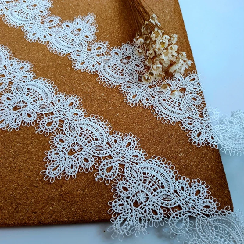 2 ярда белая Цветочная вышивка кружевная отделка ткань для свадебного платья