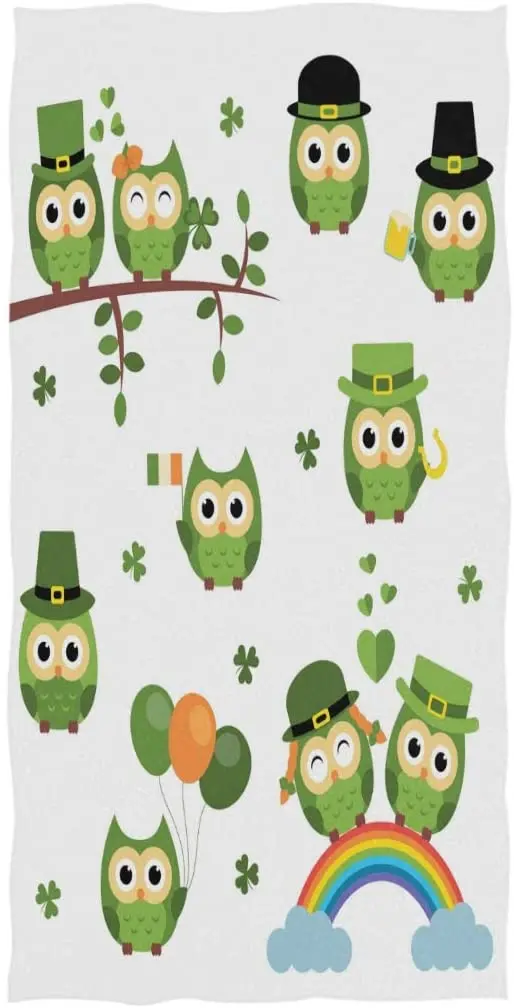 

Face Towel Stylish St Patrick's Day Cute Owls Shamrock Pattern Soft Absorbent Large Hand Towels Multipurpose for Bathroom,Hotel,