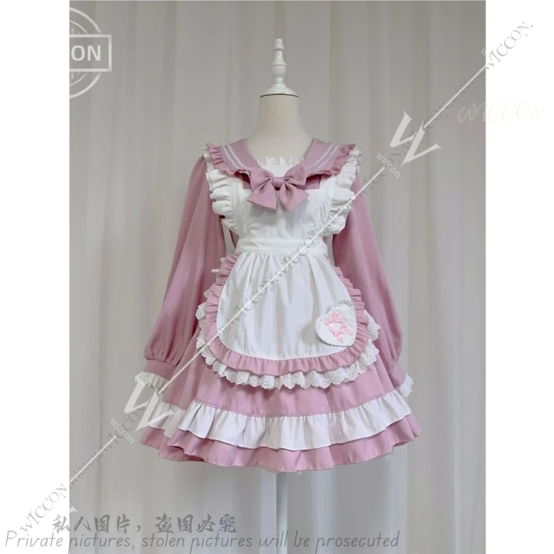 Японский милый костюм моряка фартук горничной темно-синий воротник длинный