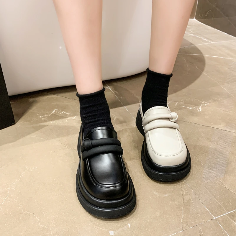 

Women Platform Loafers Japanese School JK Uniform Lolita Shoes 2022 Ladies Shallow Slip on Flats Girls Student Shoes Size 35-42