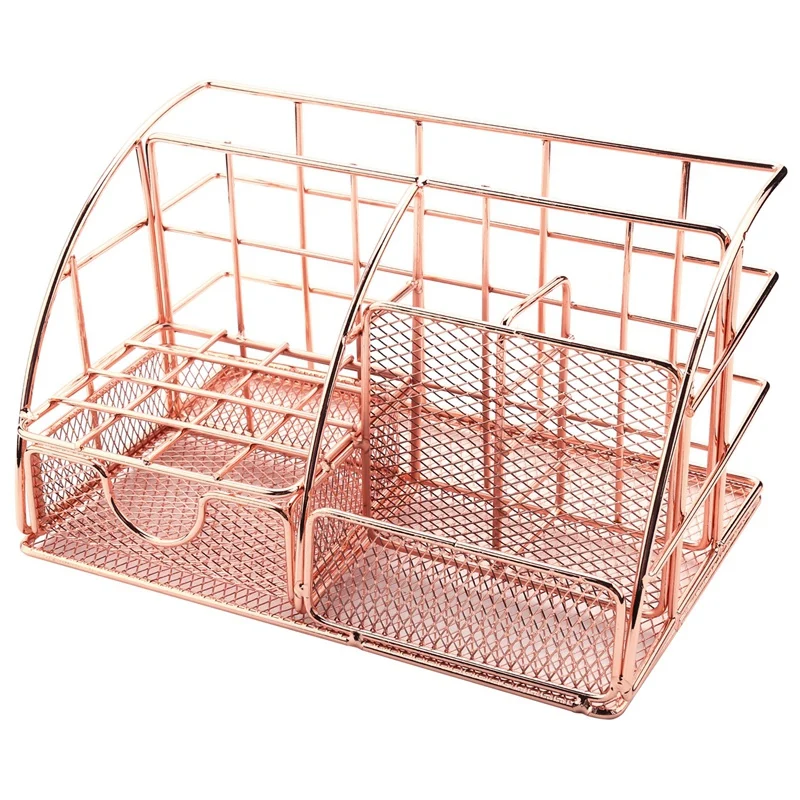 

Rose Gold Ladies Desktop Storage Box, Multi-Purpose Desktop Storage Box, With Pen Holder, Paper Storage Box And Desk Drawer Stor