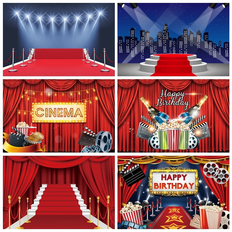 

Cinema Film Theme Red Curtain Popcorn Backdrop Baby Shower Adult Birthday Party Background Photography Photo Studio Photophone