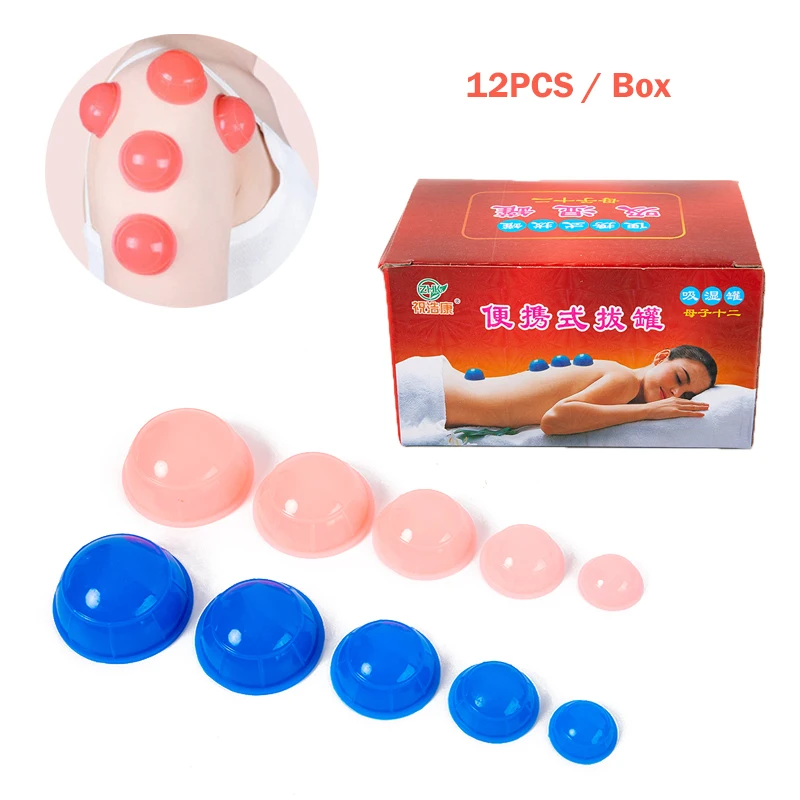 12Pcs Professional Silicone Cupping Therapy Sets Massage Cups Vacuum Cupping Jar