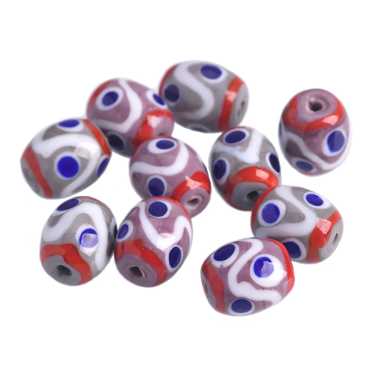 

5pcs Handmade Spots & Lace Patterns 15x12mm Oval Lampwork Glass Loose Beads For Jewelry Making DIY Crafts Findings