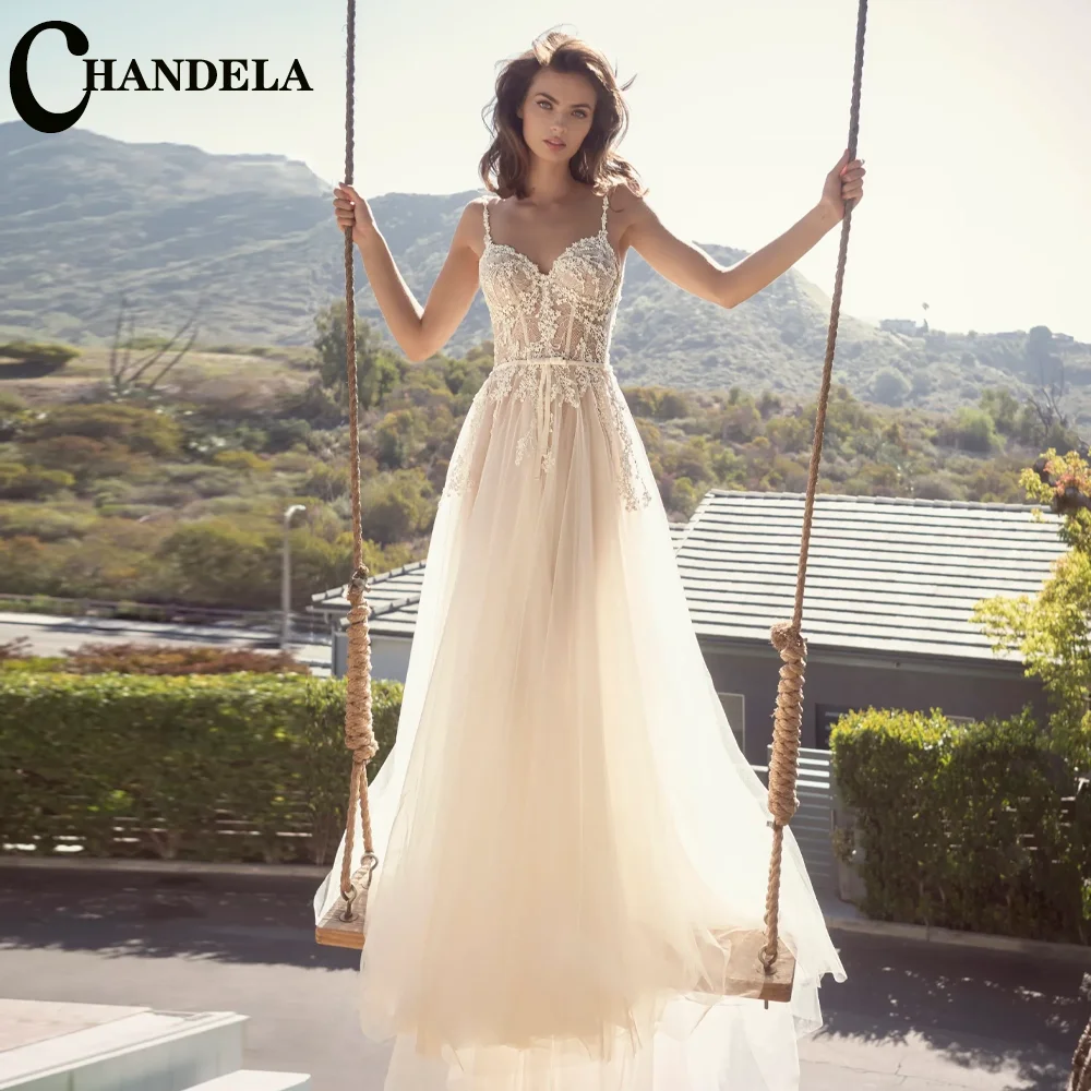 

CHANDELA Delicate Wedding Dresses Spaghetti Straps Sweetheart Pleat A-Line Bridal Gown Vestido De Casamento Customised For Women