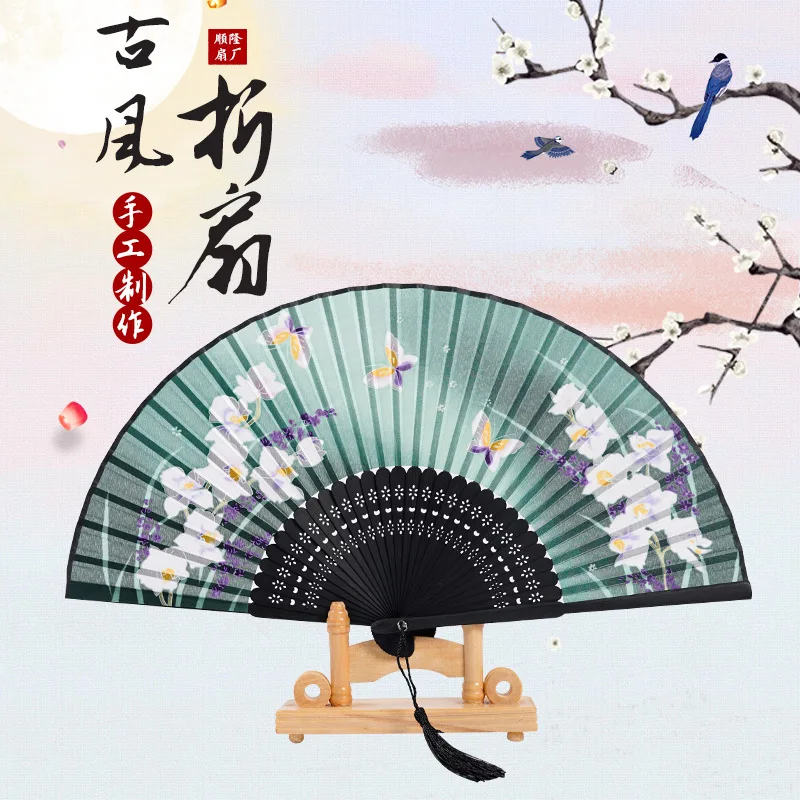 

Fan Folding Fan Chinoiserie Hanfu Women's Ancient Classical Cheongsam Dance Students Folding Small Bamboo Fan Hand Fans