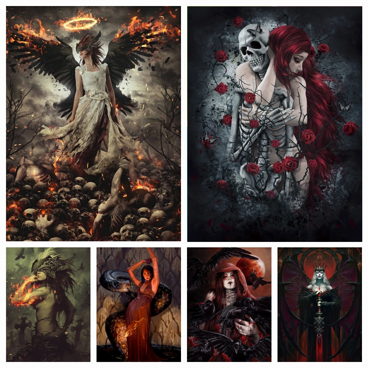 

Dark Skeleton Demon Snake Woman 5D DIY Diamond Painting Embroidery Art Fantasy Mosaic Cross Stitch Horror Handicraft Home Decor