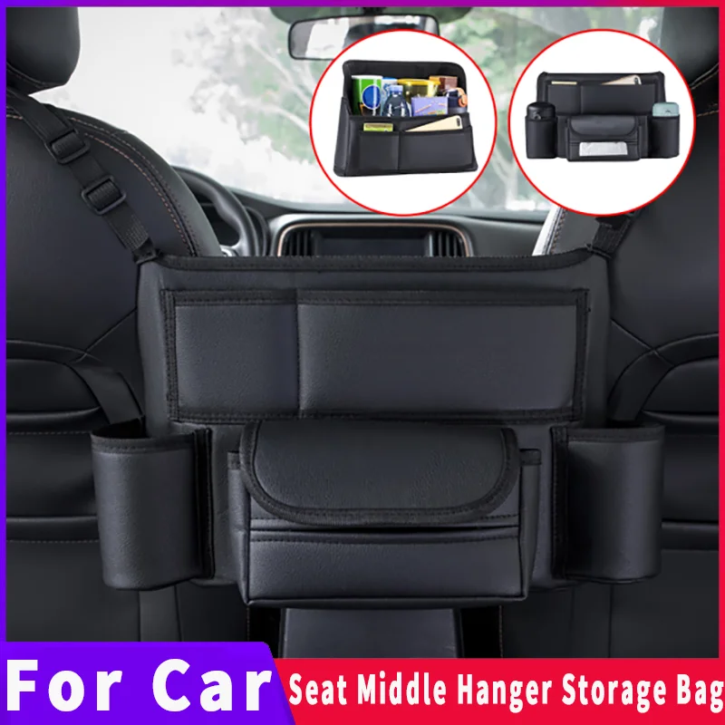

Leather Car Seat Middle Hanger Storage Bag Auto Handbag Holder Between Seats Tissue Water Cup Pockets Stowing Tidying Organizer