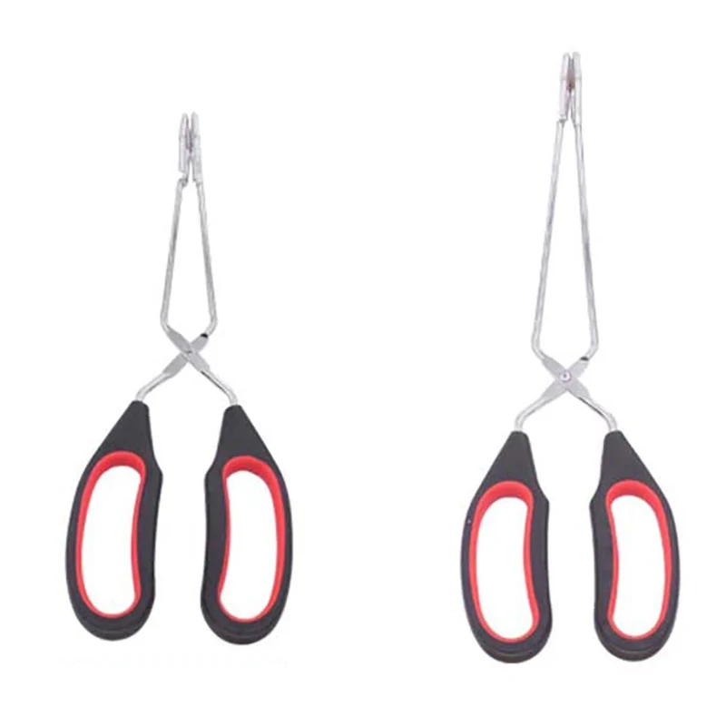 

2Pcs Scissor Metal Tongs With Plastic Silicone Kitchen Food Baking Bread Barbecue Tong