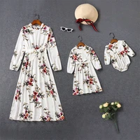 spring mother daughter matching dresses flower mom baby mommy and me clothes long sleeve woman girls dress outfits family look