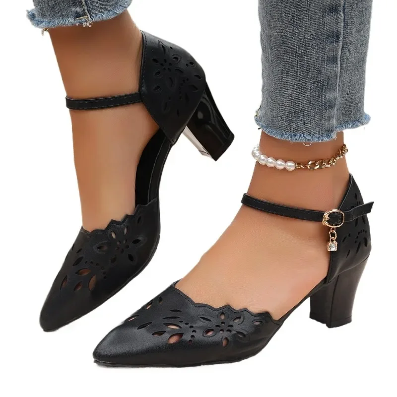 Туфли-лодочки Женские однотонные дышащие с острым носком модная однотонная