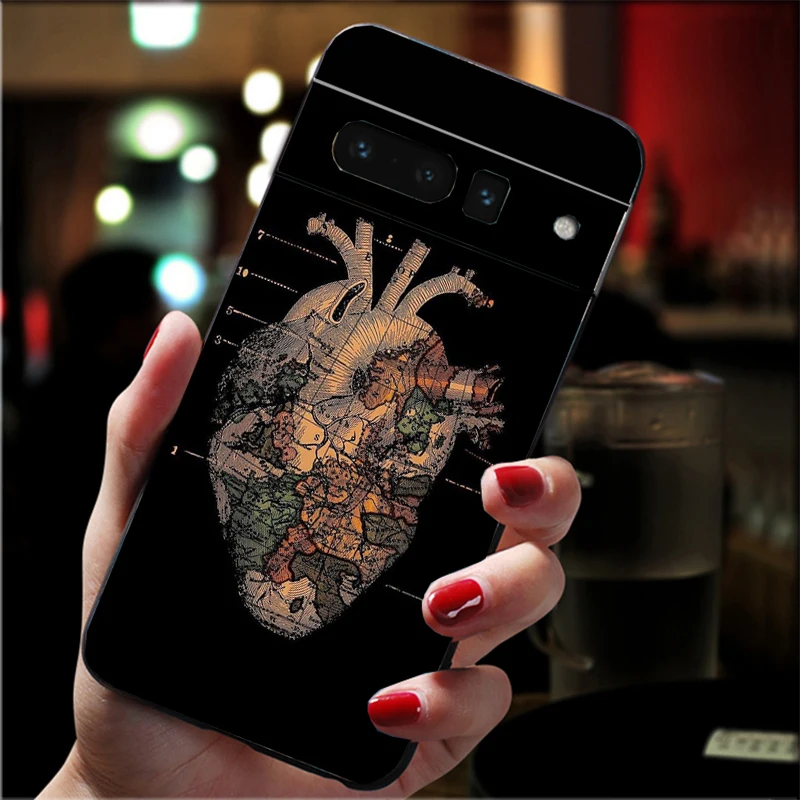 Фото Чехол для телефона с анатомией сердца и черепами для Google Pixel 10 9 Pro XL 9A 8 7 6 Pro Pixel 8A 7A 6A Pixel 8 7 6 5 №1