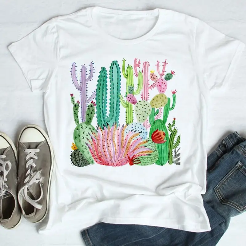 

Tees Fashion Plant Cactus New 90s Tshirts Women Short Sleeve Cartoon Print Summer Wear Aesthetic Vacation Tops Graphic T-Shirt