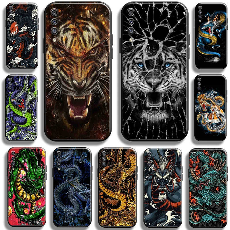

Chinese Dragon Tiger for Samsung Galaxy A50 Phone Case Liquid Silicon Carcasa full Protection Shell Black Coque Shockproof