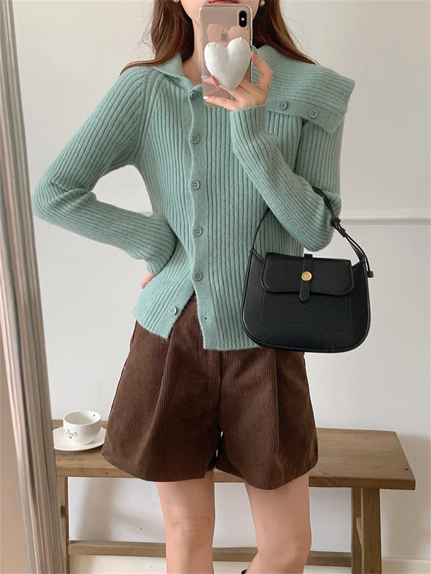 Женский трикотажный кардиган с косым воротником Alien Kitty Элегантный Теплый