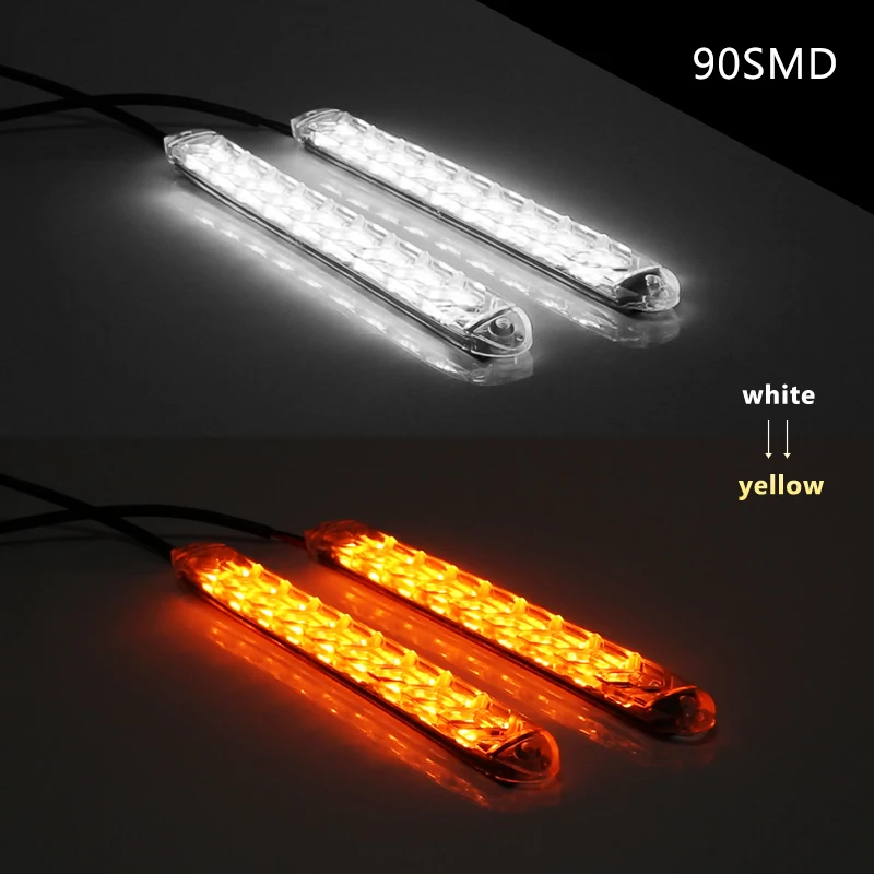 

Светодиодные дневные ходовые огни DRL, указатель поворота, желтый, белый, бампер, лампа дальнего света, дневные фонари, передний автомобиль, новый, водонепроницаемый