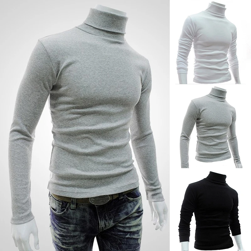 

2022 New Man's Turtleneck T-Shirts Men Casual Solid Long-sleeved T Shirts Autumn Winter Mans Slim Tshirts Tops Basic Bottoming