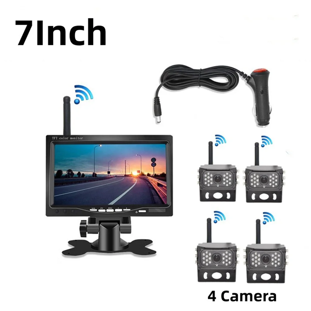 

12V-24V Display Wireless 7 Inch Monitor Wireless Rear View Backup Camera For Truck Bus RV Trailer 2.4GHz digital wireless camera