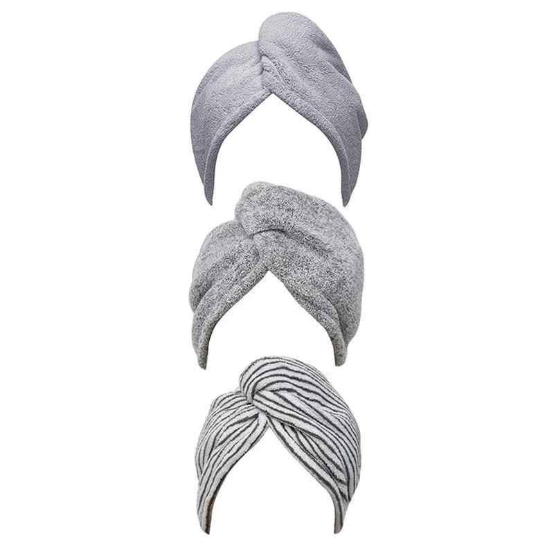 

3 Pack Microfiber Hair Towels For Women & Little Girls Anti Frizz Hair Towel Wrap, Fast Drying Hair Turban With Button