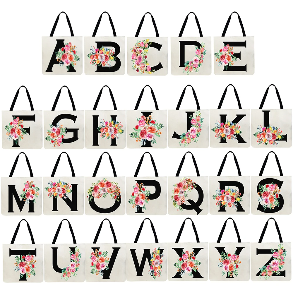 

Alphabet Flowers Printed Shoulder Shopping Bag High Capacity Shopping Bag Commuter Tote Handbags Streetwear 40x40cm