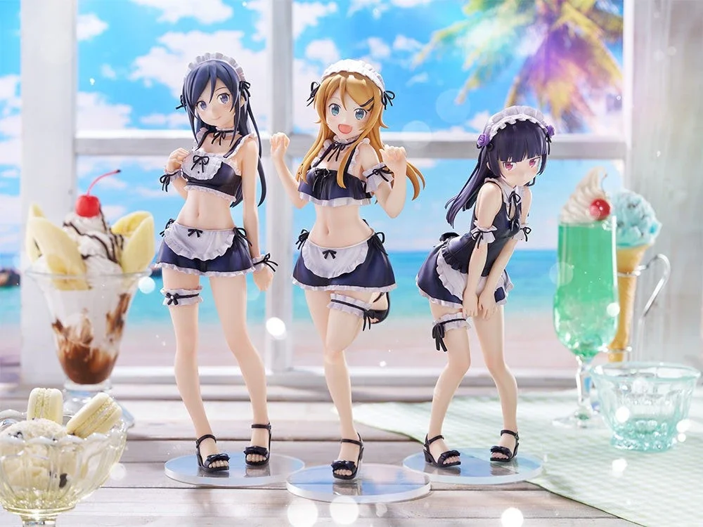 Фото Коллекционный набор фигурок FuRyu Oreimo 2: Кирино, Куронеко, Аясе в купальниках-костюмах горничных (3 шт.) – Аниме-фигурки, украшения для рабочего стола, праздничные подарки №5
