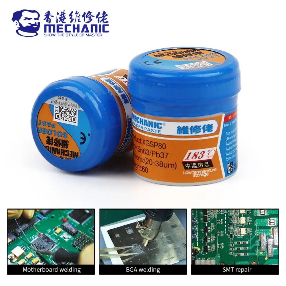 

MECHANIC BGA Tin Solder Paste Leaded Sn63/Pb37 Syringe Liquid Flux Melting Point 183℃ PCB Repair Stencil Welding Soldering Tool