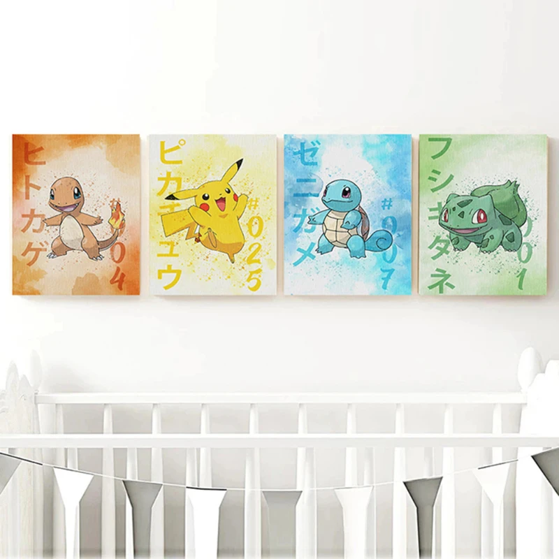 

Pokemon Pikachu Poster Cartoon Kawaii Room Decor Aesthetic Japanese Anime Peripherals Home Decor Canvas Painting for Kids Gifts