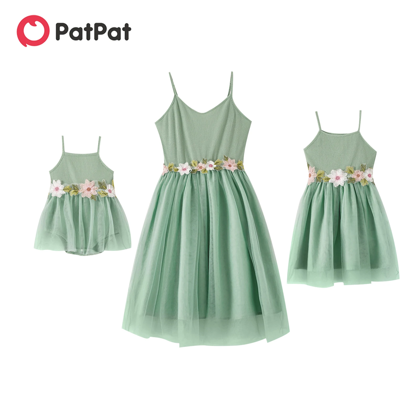 

PatPat Mommy and Me Cotton Ribbed Floral Embroidered Cami Mesh Dresses