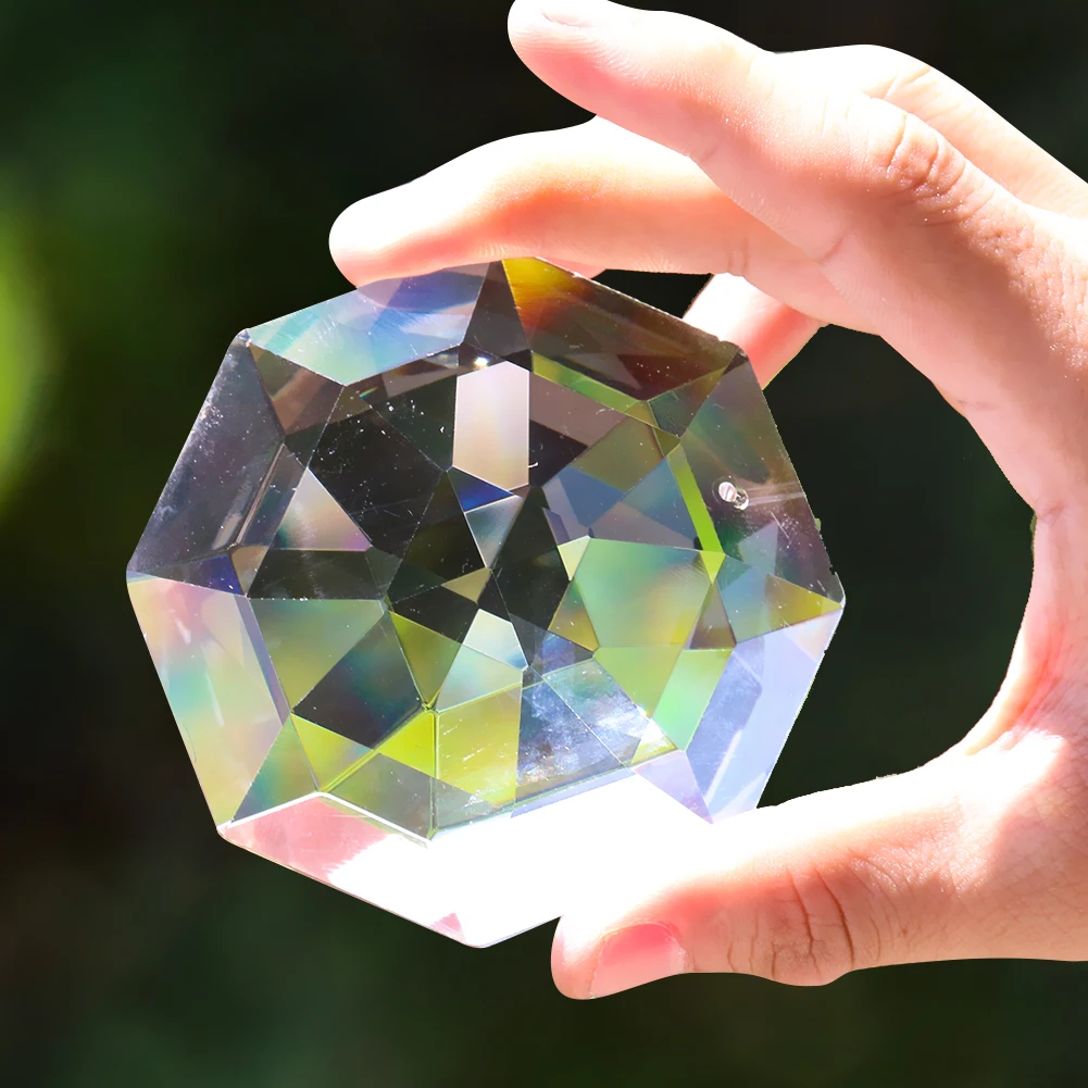 

75MM Octagonal Faceted Transparent Crystal Pendant Chandelier Accessories Glass Art Faceted Home Decoration Lighting Parts