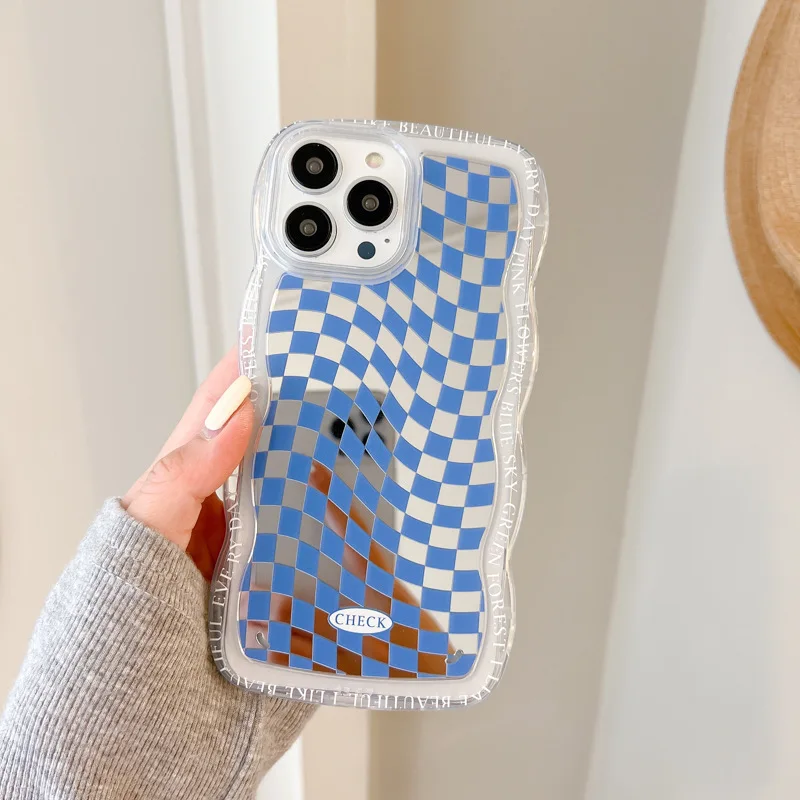 

Retro mirror Square checkerboard geometry art Phone case For iPhone 14 13 11 12 Pro Max Xs Max XR 7 14 Plus case Cute Soft Cover