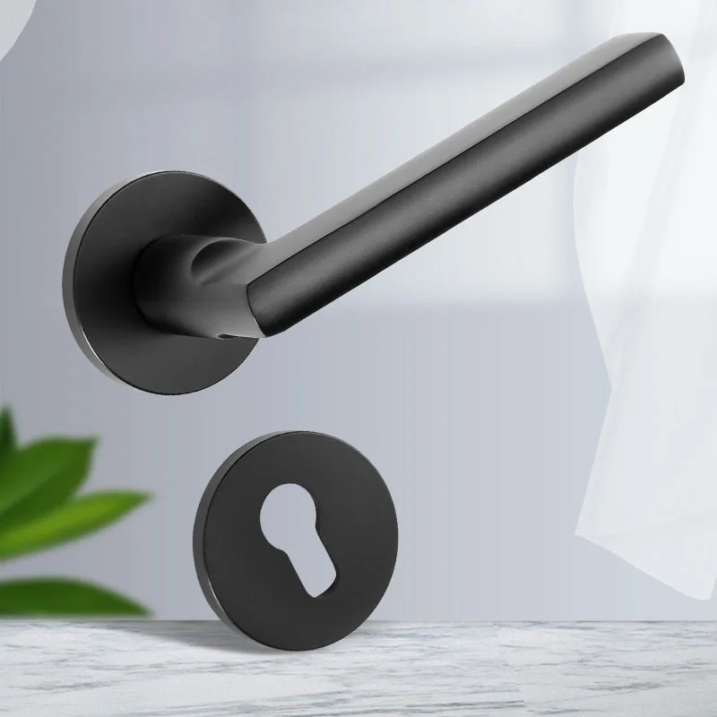 

Authentic black anodized space aluminum split lock Minimalist handle Indoor Bedroom silent room wooden door lock