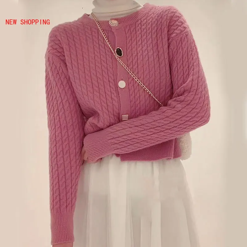 

Autumn Spring 2023 New Female Kawaii Crop Knit Cardigan Sweater Chic Sweet Coat Women Short Knitted Jacket Warm Pink Green White