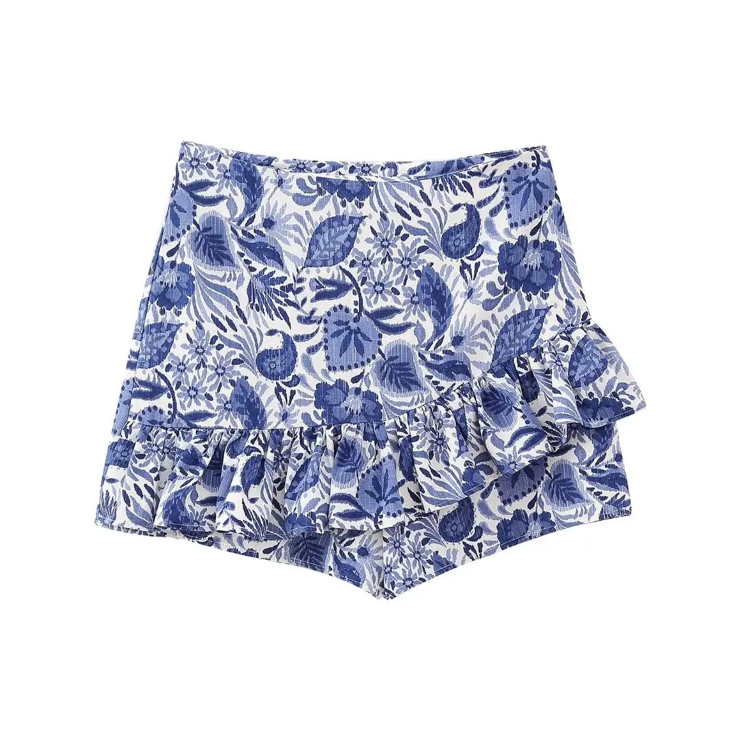 

Ruffled Shorts Skirts Women Summer 2023 New Clothing Floral Prints Buttom Wear Preppy Girl Mini Skorts