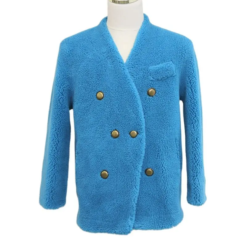 

Blue Grain Wool Jacket Winter Short Warm Top Winter Coat Female Trench Coats Elegant Women's Coat Clearance Offers Hairy Woman
