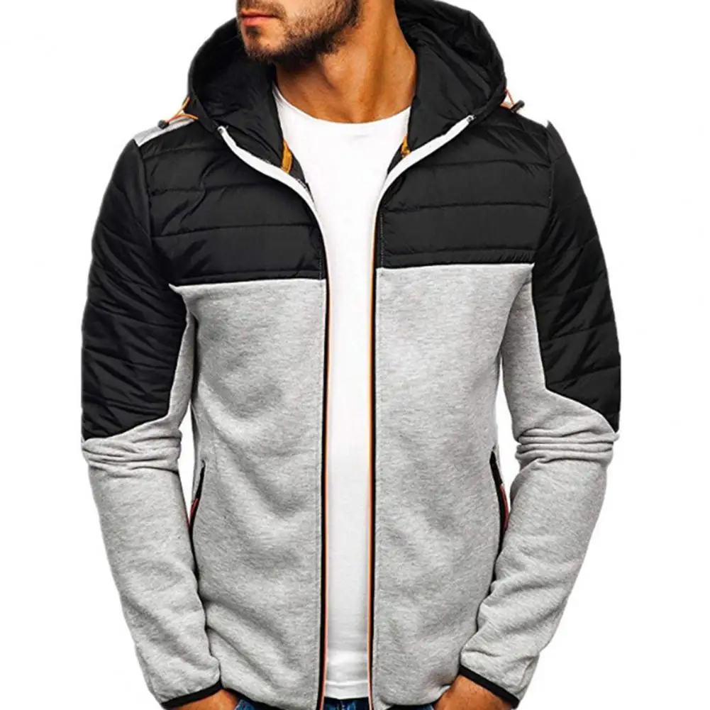 

Fashion Jacket Coat Patchwork Windproof Autumn Winter Patchwork Hooded Jacket Coat