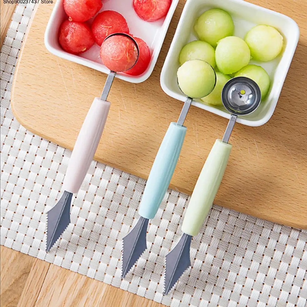 

2 in1 Dual-head Stainless Steel Carving Knife Fruit Watermelon Ice Cream Baller Scoop Stacks Spoon Home Kitchen Accessories