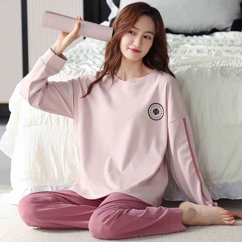 Fdfklak Casual Women's Pajamas Set New Cotton Nightwear Long Sleeve Pant Home Suit Comfortable Sleepwear Pijamas Femme Homewear