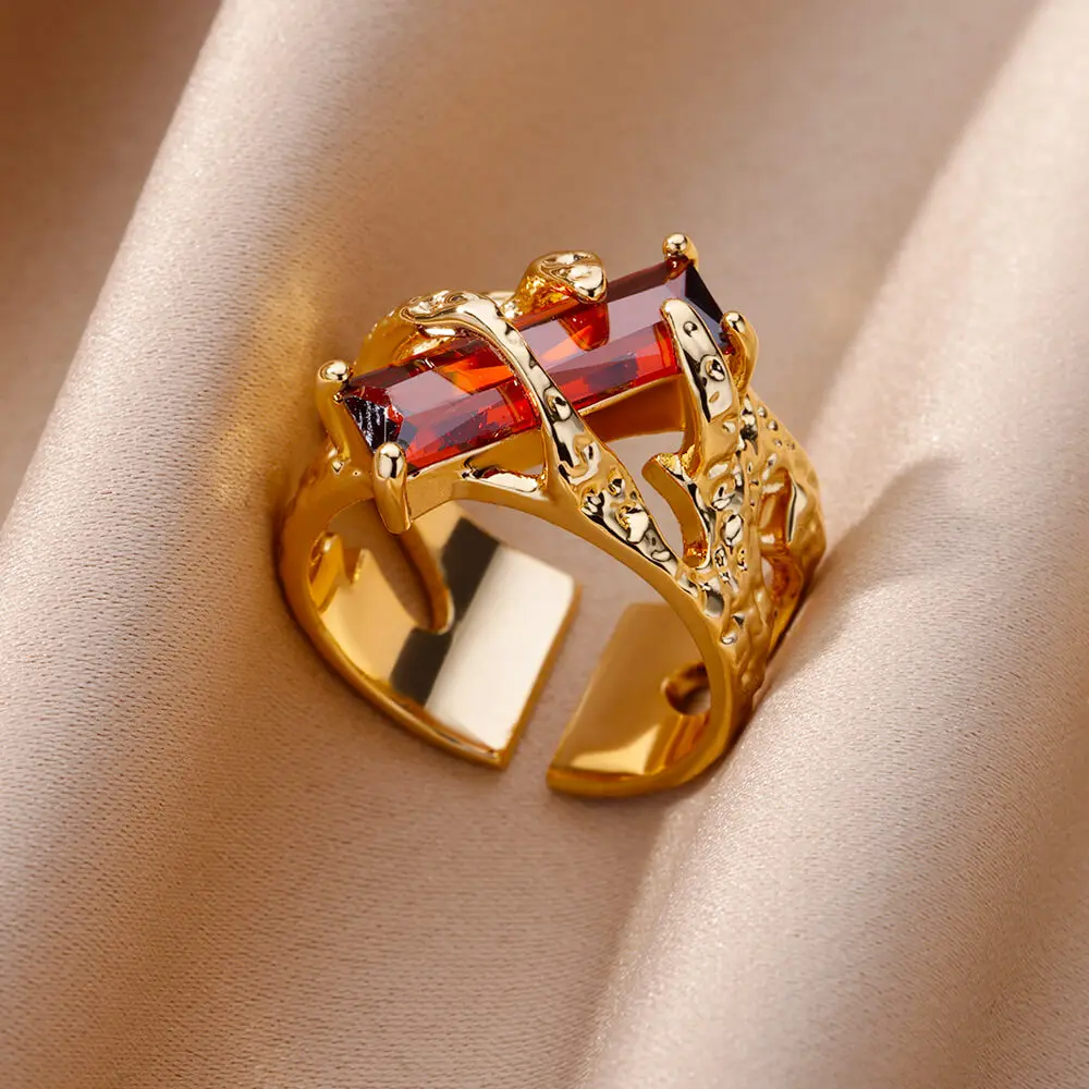 

Red Zircon Stone Rings for Women Adjustable Stainless Steel Ring Vintage Wedding Jewelry Accessories free shipping item anillos