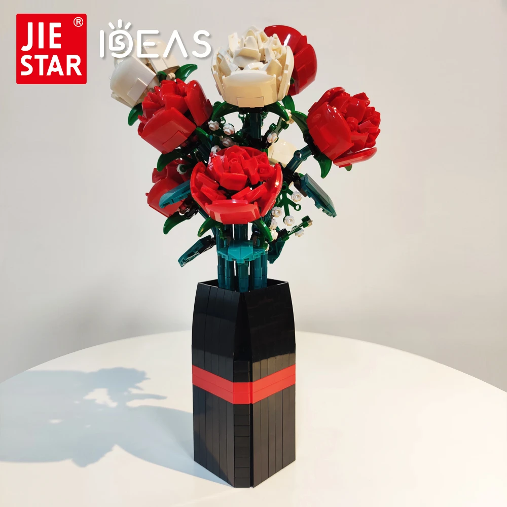 

Jiestar Ideas DIY Lily Azalea Rose Bluebell Pink Palm Bouquet Flower Brick Potted Plants Building Blocks Model Kids Toys Gifts