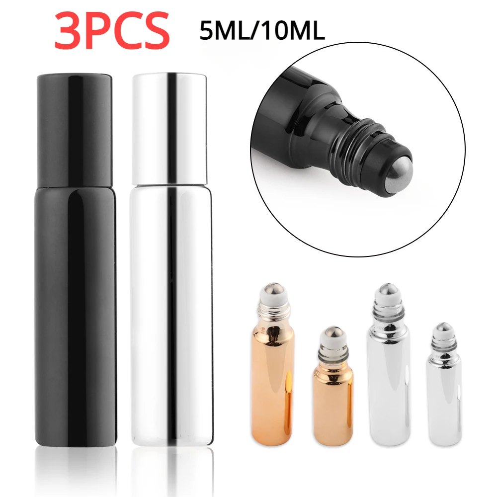

3PCS 5ml Essential Oil Bottles Roll On Stainless Steel Roller Ball Massager Eye Cream Perfume Refillable Empty Bottle Container