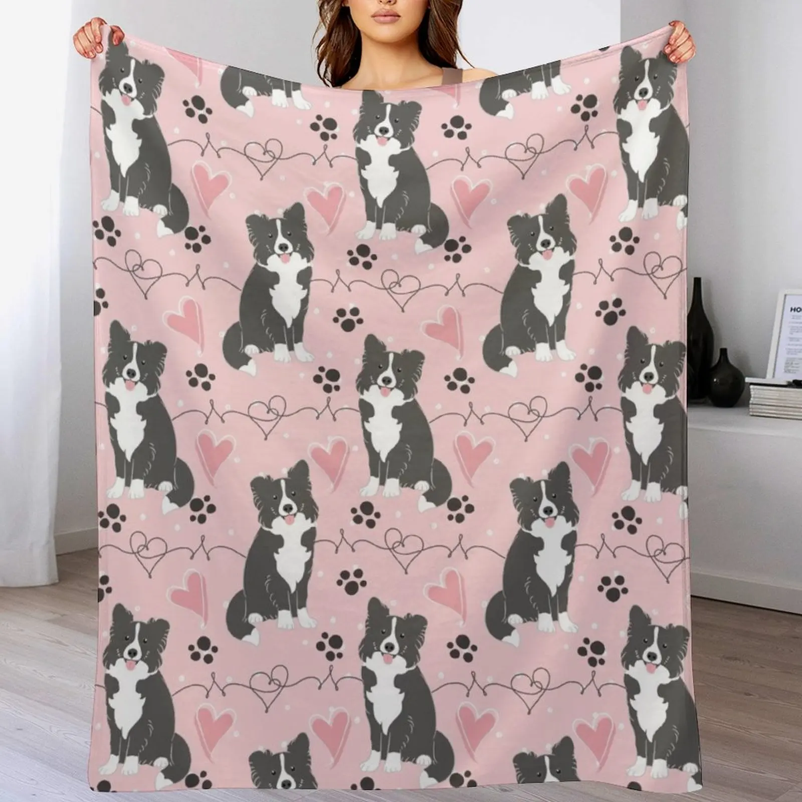 LOVE Border Collie — черно-белое двуспальное одеяло