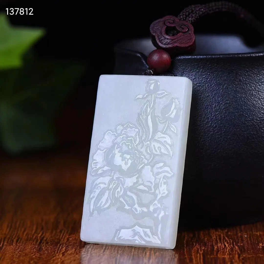 Натуральное 100% белое Нефритовое ожерелье с вырезами подвеска в форме цветка