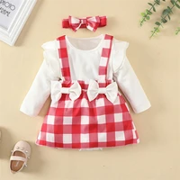 summer sisters baby girl matching clothes outfits toddler infant white bodysuit romper suspender plaid skirt headband 3 pcs set