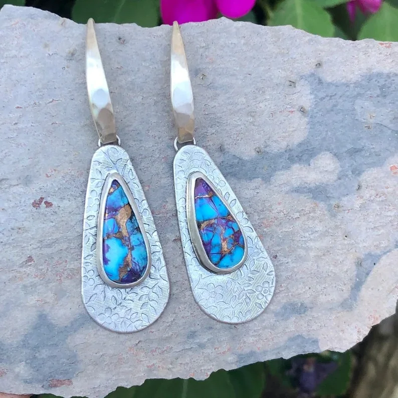 

Vintage Fashion Silver Geometric Exaggerated Earrings Set with Blue Zircon Jewelry for Women Girl Gift