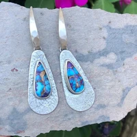 vintage fashion silver geometric exaggerated earrings set with blue zircon jewelry for women girl gift